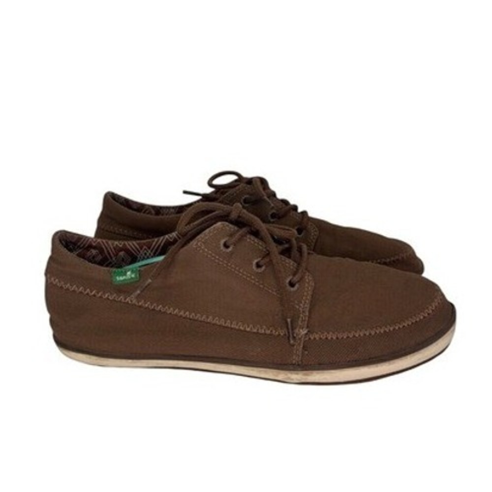Sanuk Mens Chiba Brown Canvas Lace Up Sidewalk Surfer Loafers Size 9